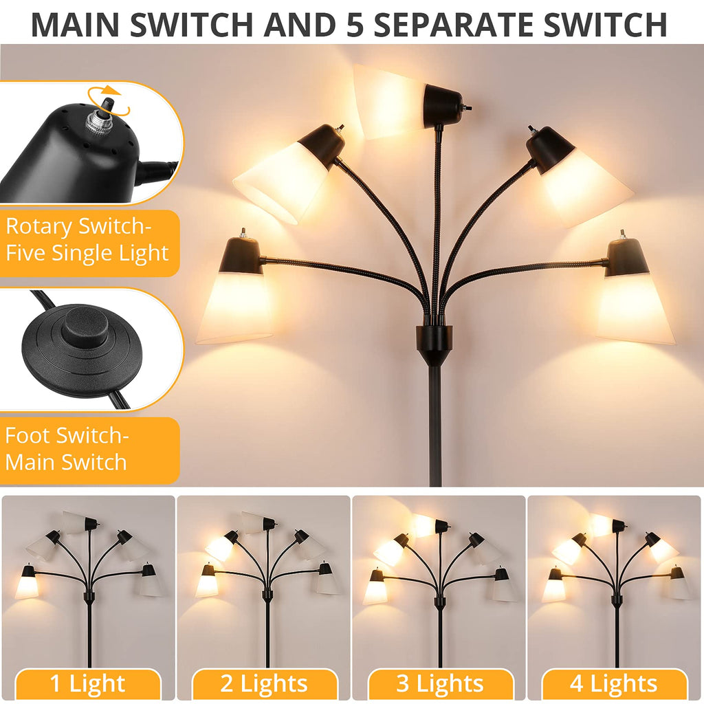 LED Floor Lamp, Medusa Adjustable Multi Head Modern Tall Standing Light