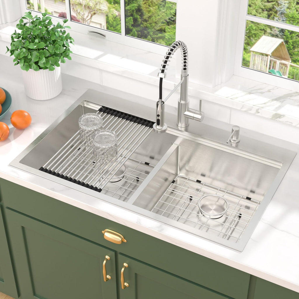 36x22" Double Bowl Drop Sinks, Workstation 50/50 Split