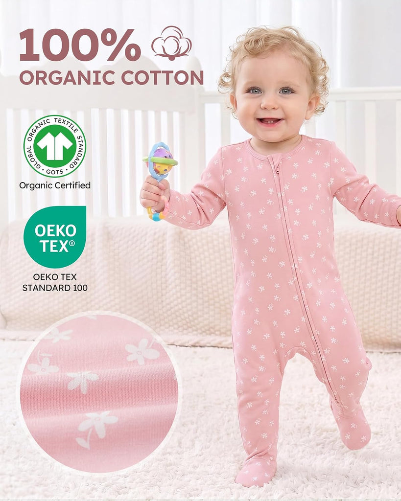 Sleepers 100% Organic Cotton Pajamas for 0-3 3-6 Boys Girls Clothes Footed Pjs