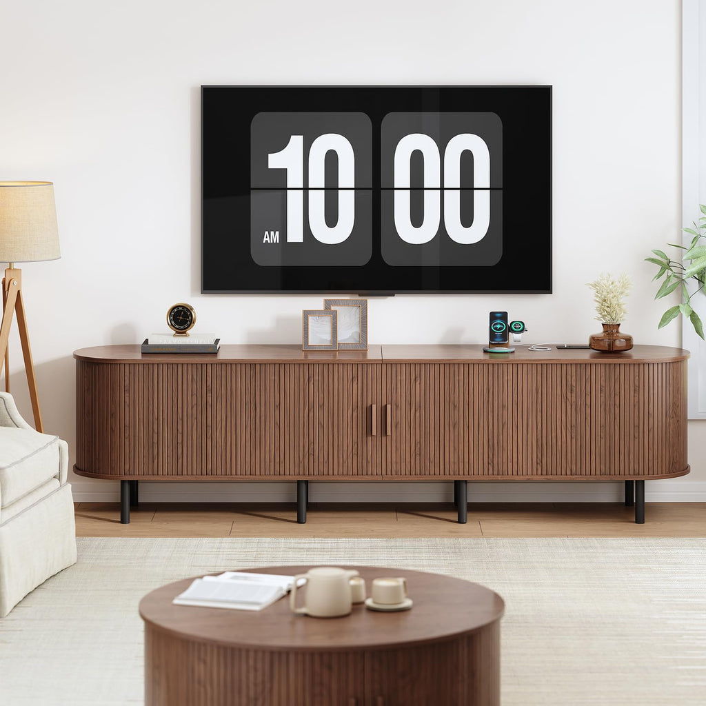 86.6" Mid Century Modern TV Stand with Sliding Doors for 90" TV