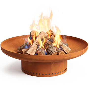 35.5 in Fire Pit, Round Outdoor Wood Burning Steel Fire Bowl