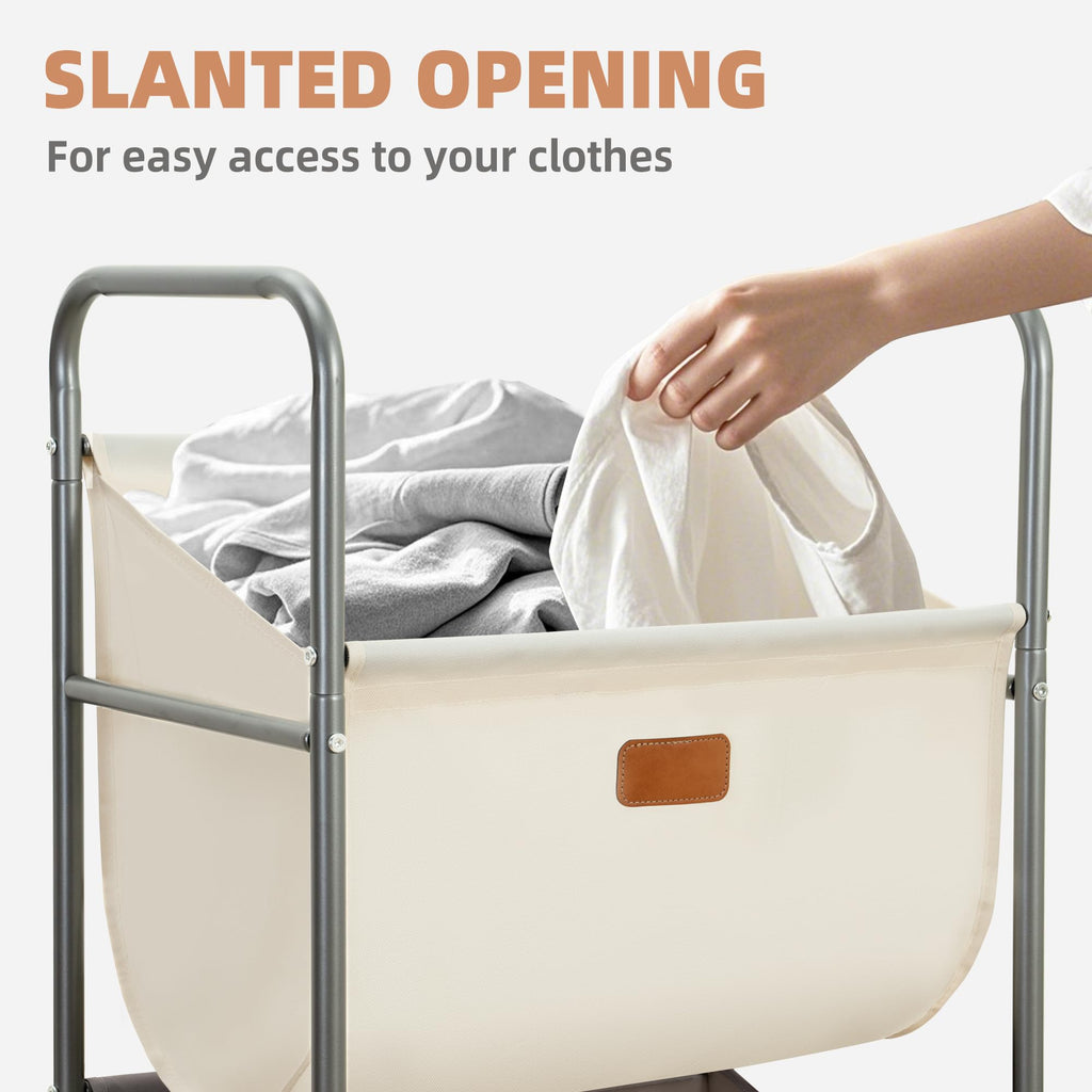 80 Liters Vertical Rolling Laundry Hamper, 2 Section Laundry Sorter with Wheels and 2 Breaks, 2-tier Laundry Baskets