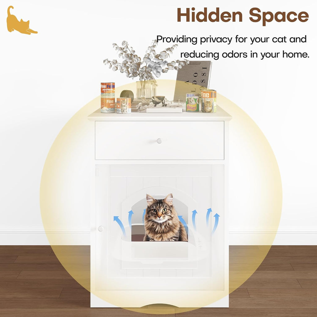 Litter Box Enclosure, Hidden Cat Litter Box Cabinet with Drawer, Wooden Pet Crate, Litter Box Furniture as Cat House