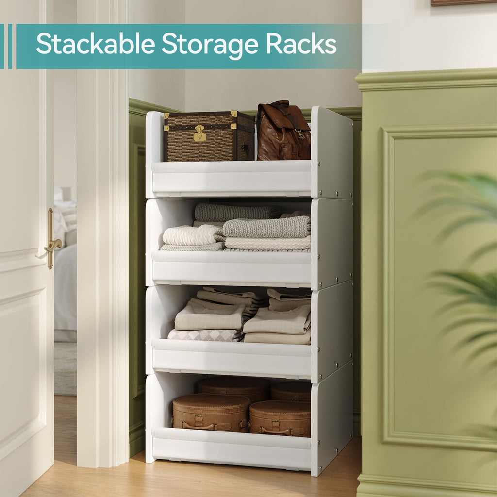 Closet Storage Organizer with Wood Frame & Fabric Shelves