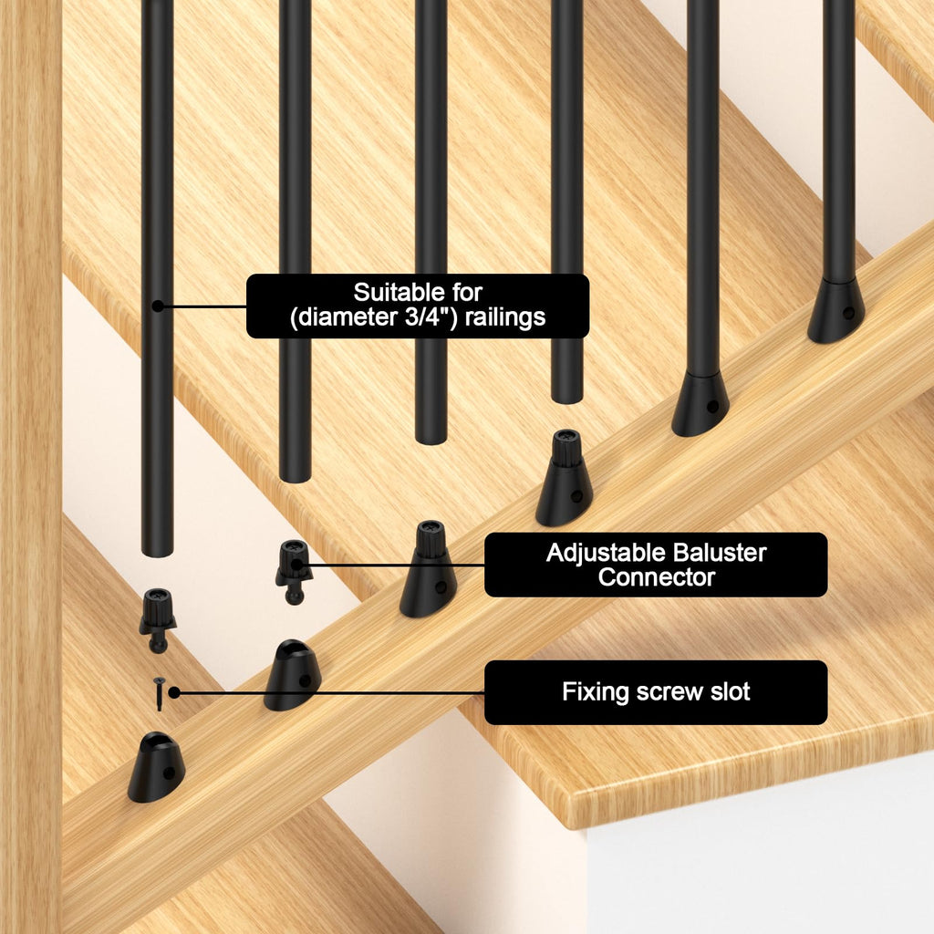 125 Pack Adjustable Baluster Connectors for Tube Post, 3/4" Black Anti-UV Black Baluster Connectors with Screws for