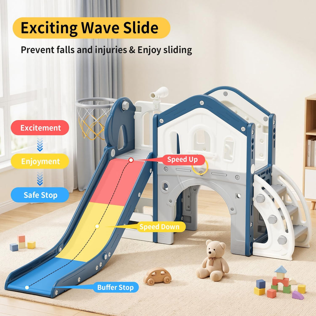 9 in 1 Toddler Slide for Toddlers 1-3 Outdoor Indoor Playset Blue