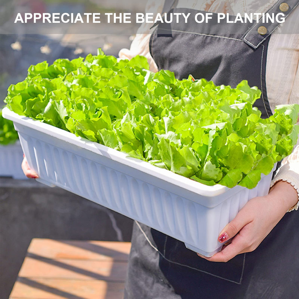Window Box Planter, 6 Pcs 17" Flower Rectangle Planter Boxes Outdoor, White