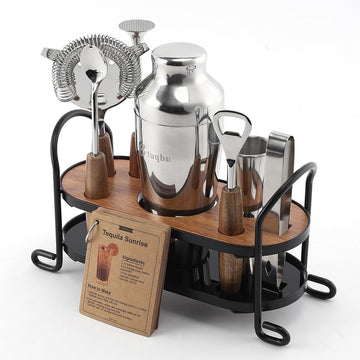 Cocktail Shaker Set with Stand, Mixology Bartender Kit for Drink Mixing | Mixology Set with 7 Bar Set Tools Cocktail - Set of 9