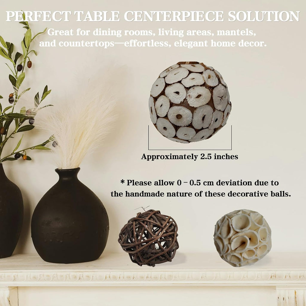 2.5 Inch Decorative Balls & Orbs Bowl Filler Decor, Table Centerpiece & Dough Bowl Vase Decor - Set of 6