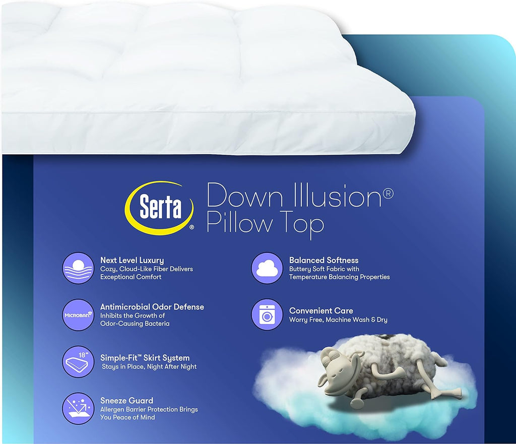 Down Illusion Soft Hypoallergenic 2 inch Pillowtop Simple Fit Mattress Topper, Full, White | Plush two-inch pillowtop