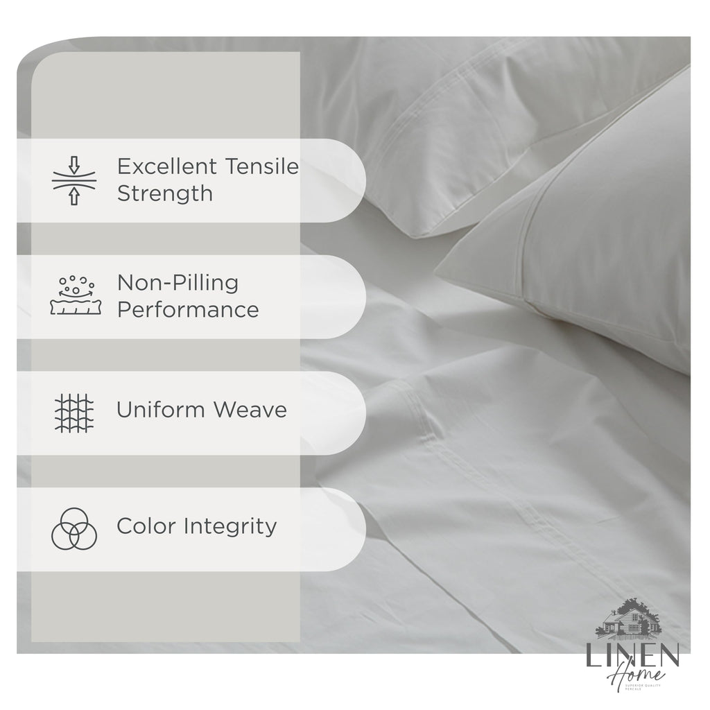 Home 100% Cotton Percale Sheets King, 4 Pc Cooling Set - White