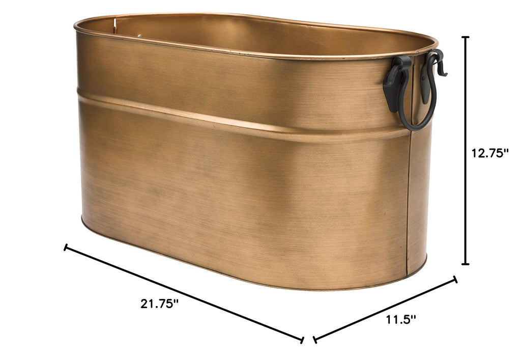 Vintage-Style Antique Copper Firewood Bucket with Wrought Iron Handles | Decorative Firewood Rack | Galvanized Steel