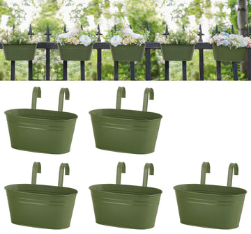 10.5 Inch Metal Hanging Flower Pots 5 Pcs Outdoor Railing Planter Box