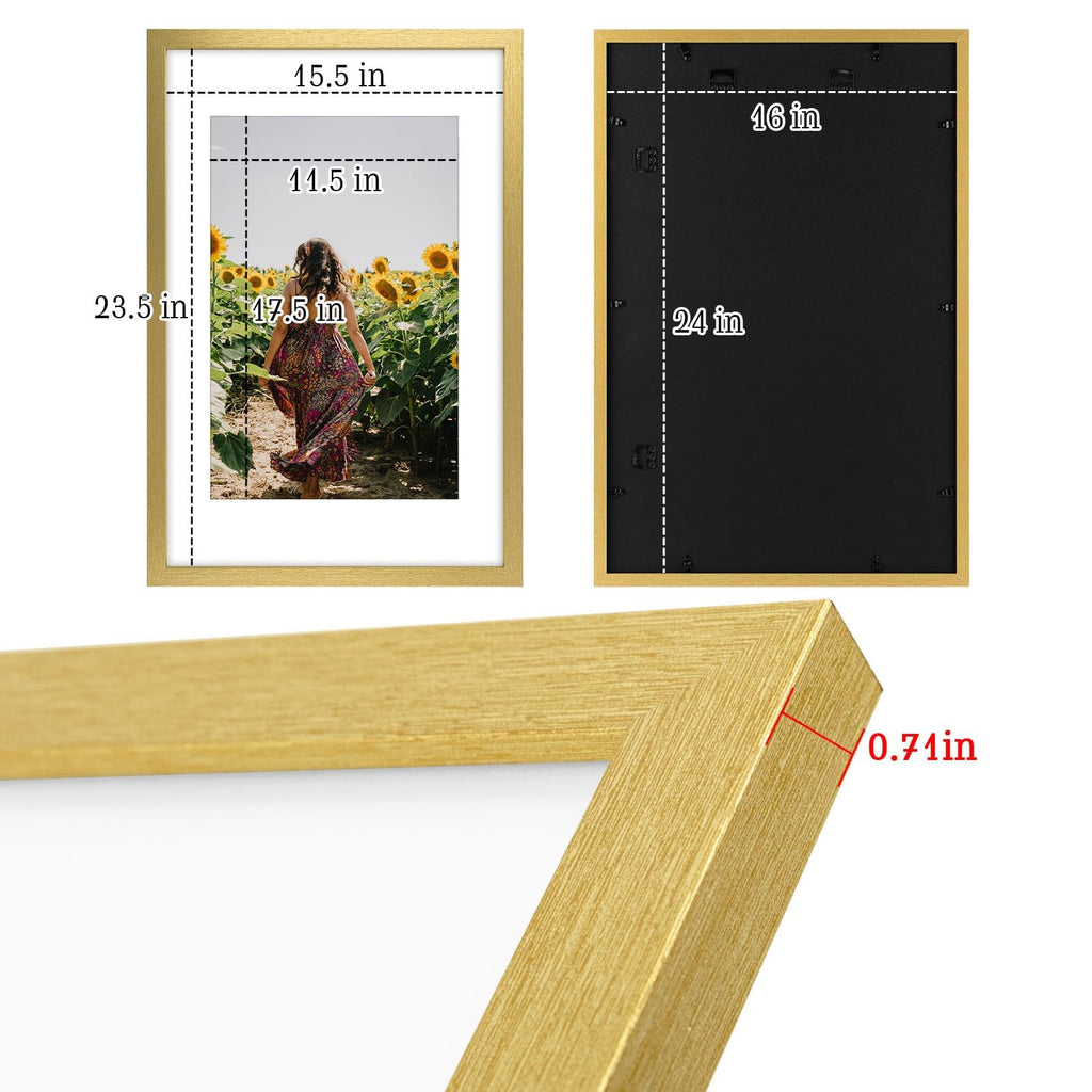 2 Pack 16x24 Gold Picture Frame with Real Glass Mat for 12x18