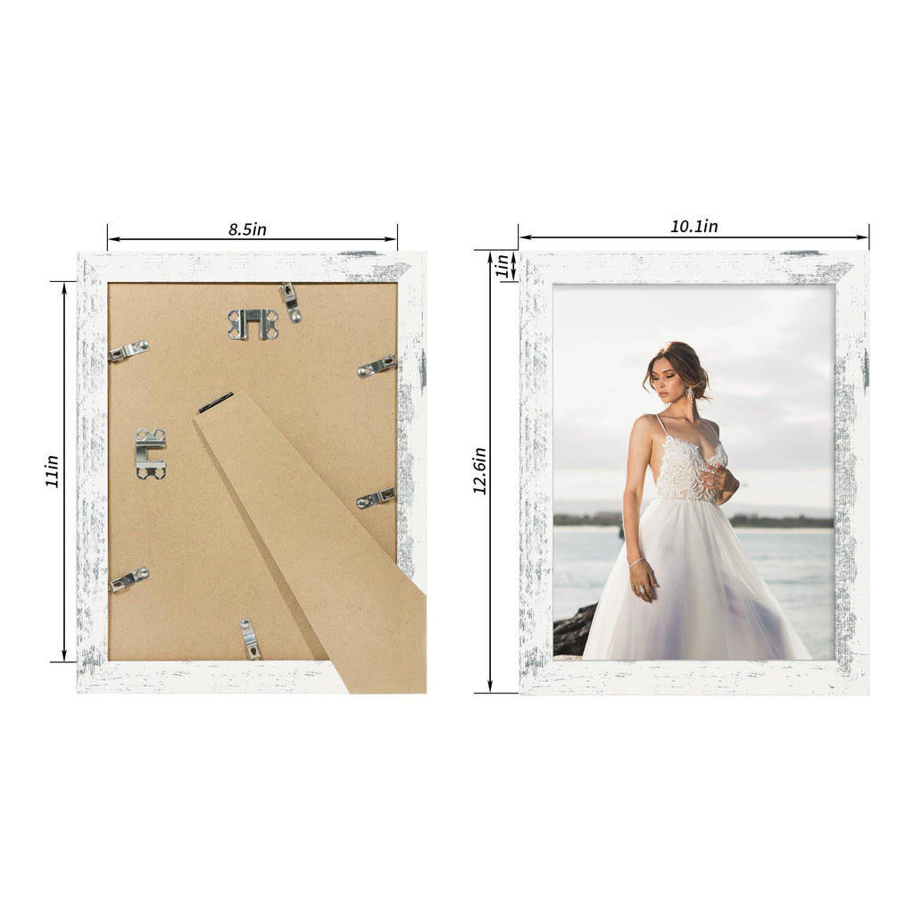 8.5x11 Picture Frame Set of 4, Distressed White Certificate Frame with Real Glass, Wood Photo Frames 8.5 by 11