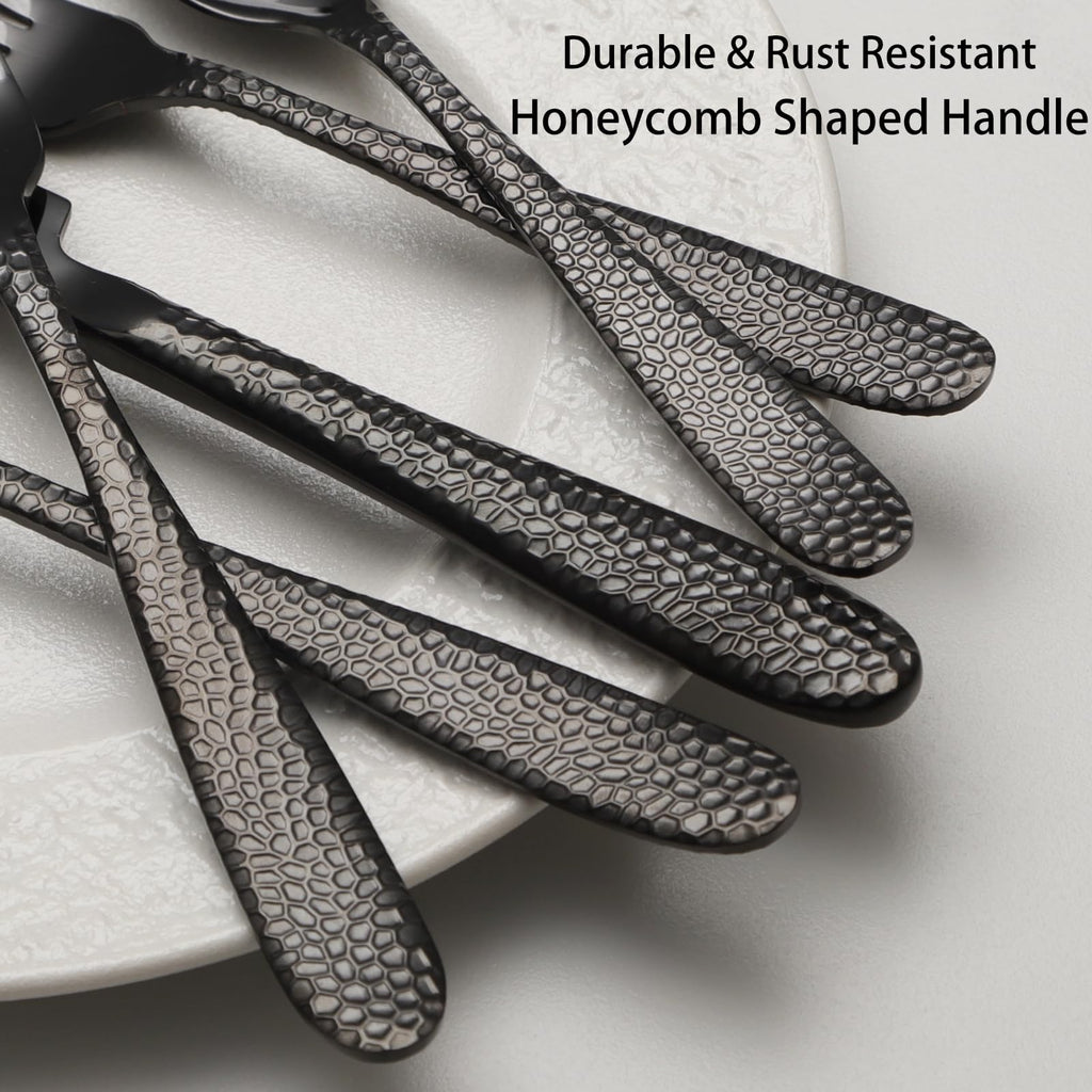 Black Hammered Silverware Set, 40 Piece Stainless Steel Heavy Duty Flatware Set for 8, Food-Grade Tableware Cutlery
