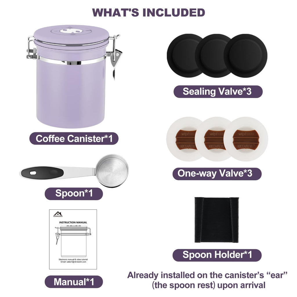 Coffee Canister Airtight, Stainless Steel Bean Storage Container with Date Tracker & Scoop, Grounds Sugar Flour Tea