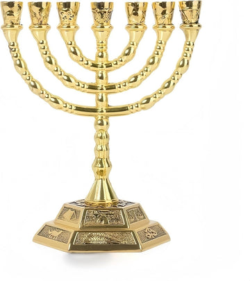 Hanukkah Candle Holder 7-Branch Jerusalem Temple Decoration Golden