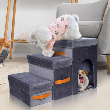 Foldable Dog Stairs for Bed, 3-Step Pet Stairs for Small Dogs