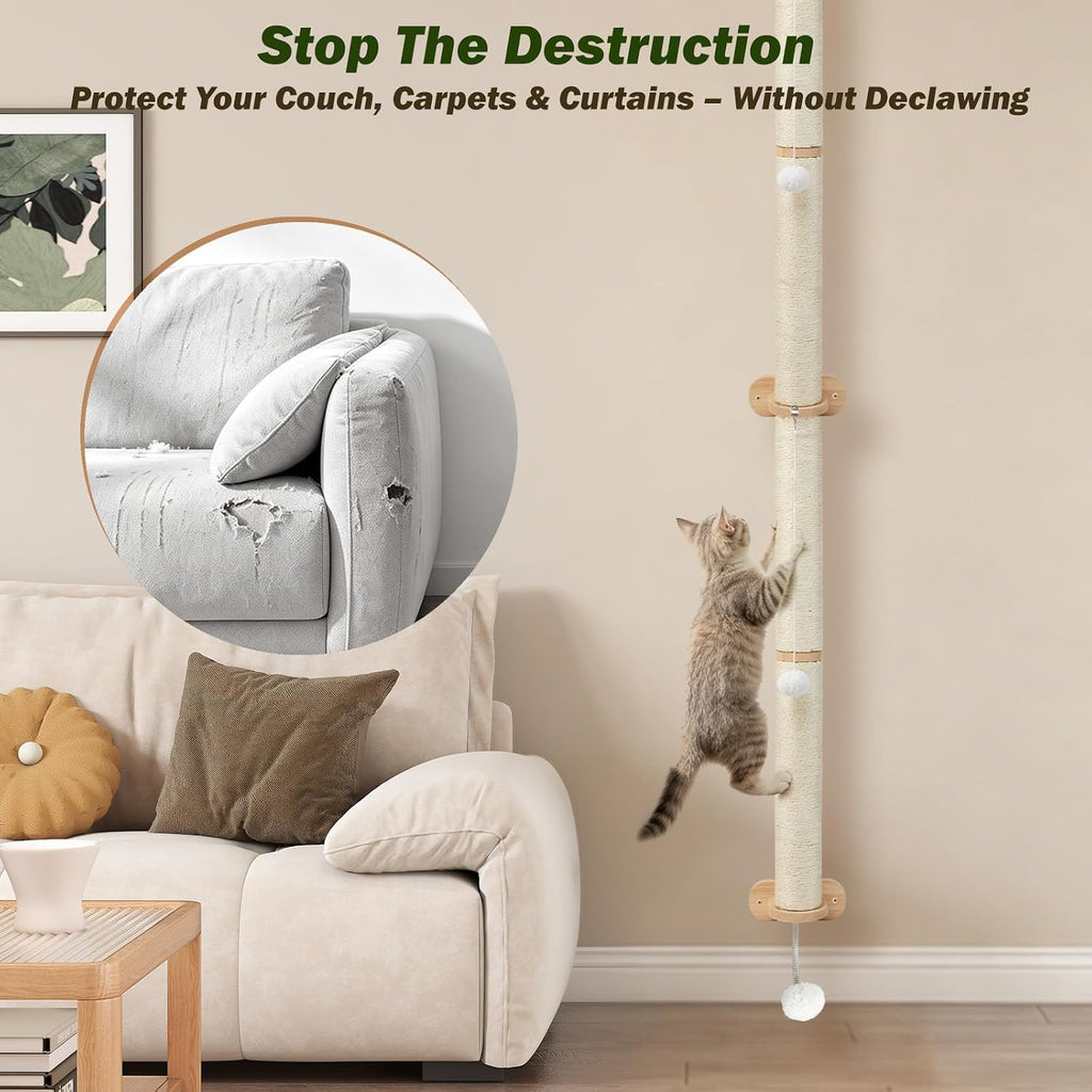 Cat Wall Scratcher 2 Pack 66", Tall Sisal Scratch Post for Large Cats