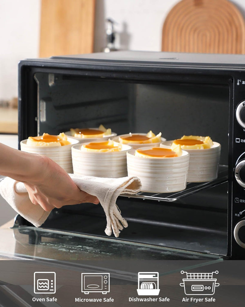 6 oz, Ceramic Creme Brulee Oven Safe, Rustic Souffle Custard Cups for Baking, Dipping, Sauce, Desserts, Ice Cream