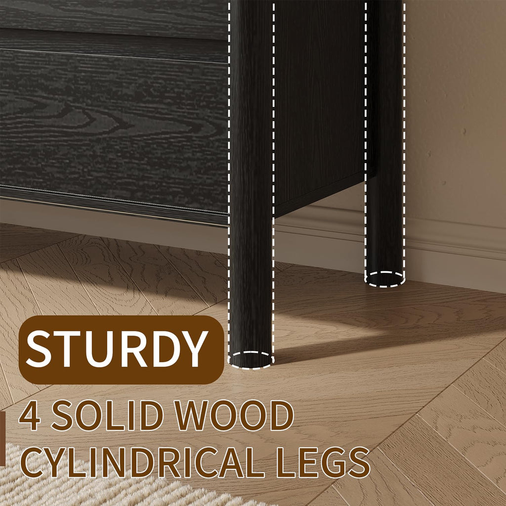 27.6" Wide Black 3 Drawer Dresser with Solid Wood Legs