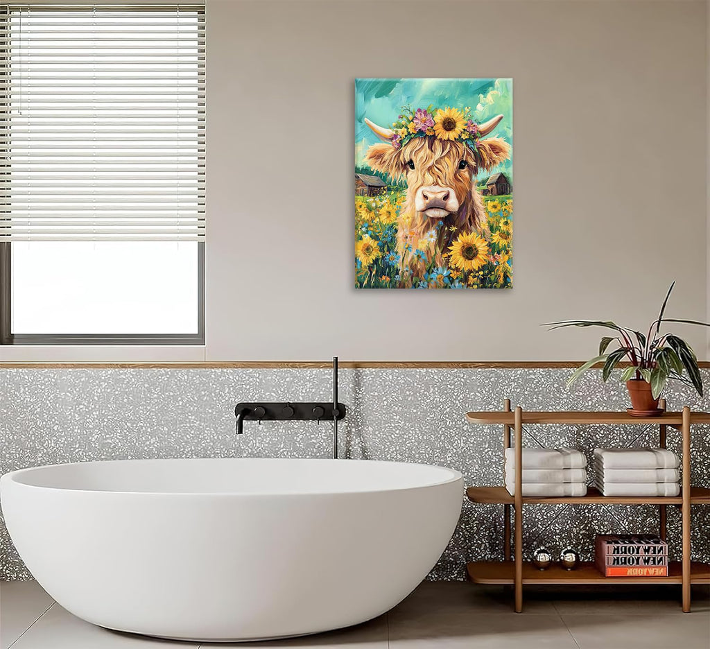 Highland Cow Canvas Wall Art Animal Painting Wall Decor Artwork 16"x24"