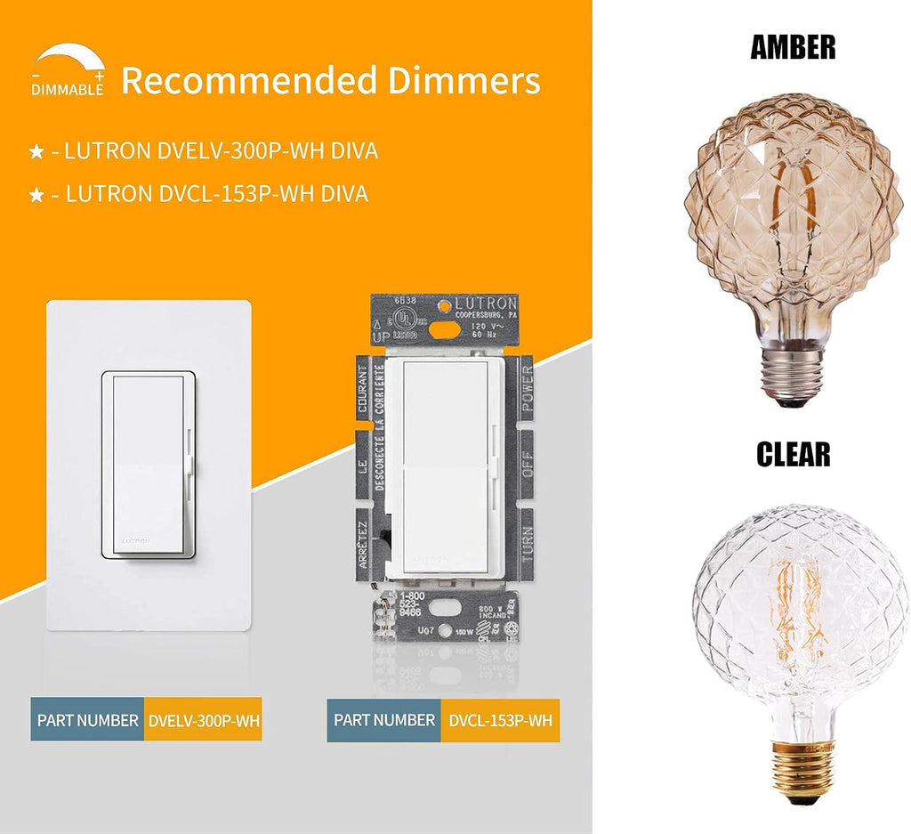 Vintage LED Edison Bulb G30 4W Dimmable LED Filament Bulb Globe Pineapple Shaped Light Bulb 2300K Warm White E26