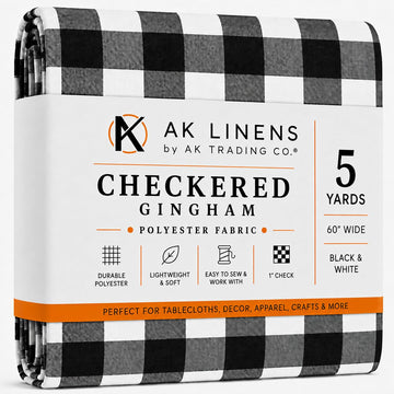 60" Wide Checkered Gingham Buffalo Check Polyester Poplin Fabric - Black & White - 5 Yards