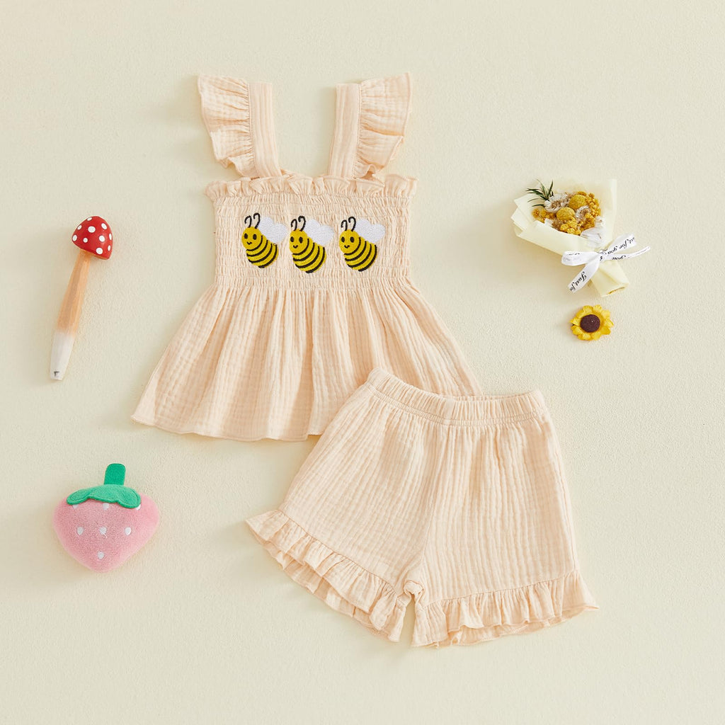 Toddler Baby Girl Summer Clothes Sleeveless Muslin Smocked Top Ruffle Shorts Set 6 9 12 Cute Outfit