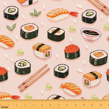 Cute Sushi Fabric by The Yard Japanese Watercolor Food No Stretch Fabric for Handmade Supplies Watercolor Pink