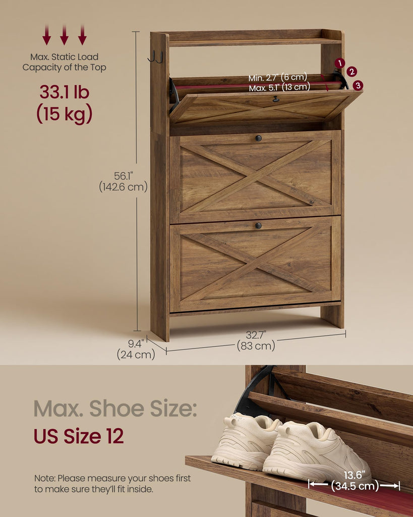 Narrow Shoe Storage Cabinet Organizer with 3 Flip Drawers