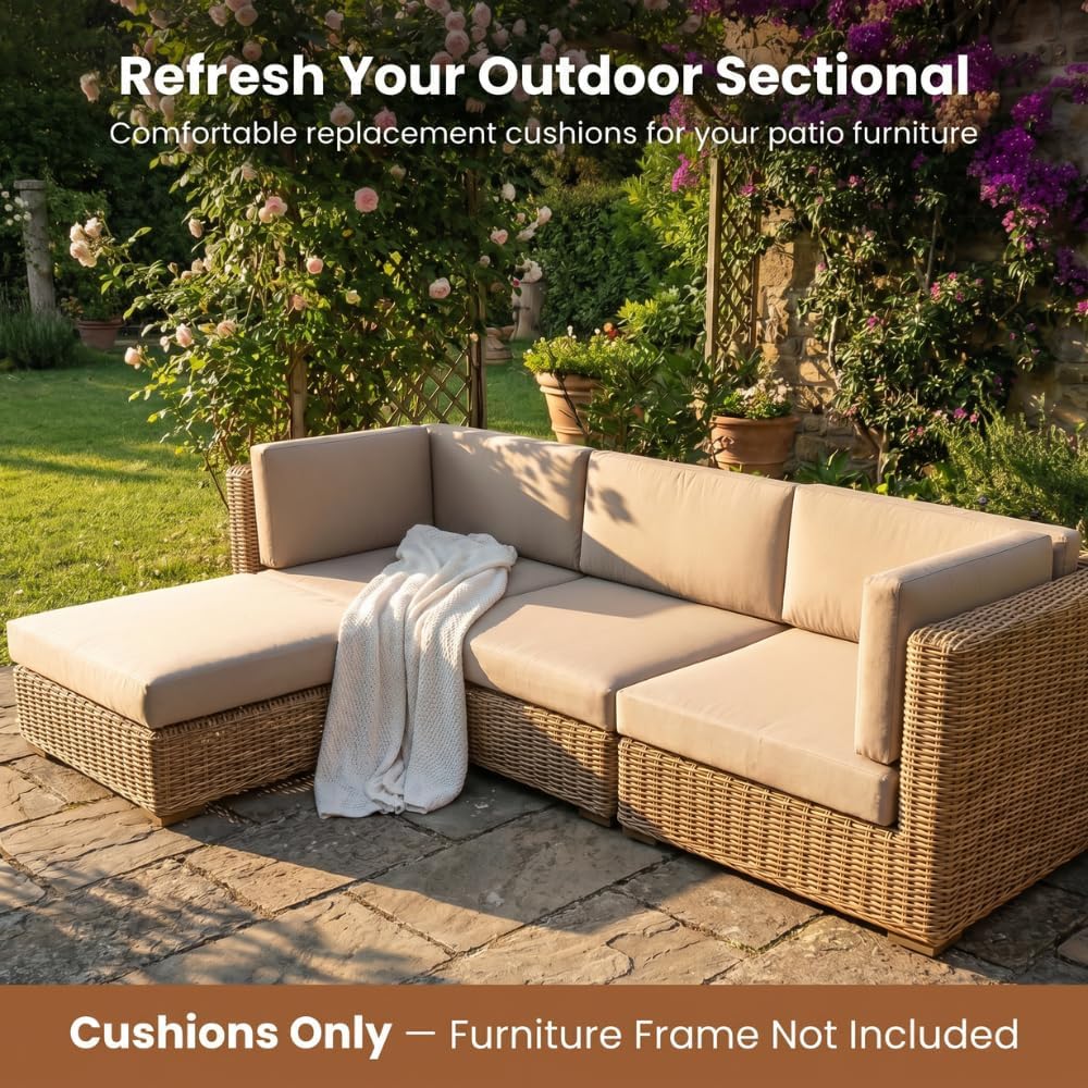 25.6" x 25.6" Outdoor Cushions Replacement Furniture, Deep Wide Seat Back Cushions Conversation Set, Splash-Proof &