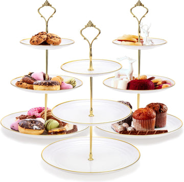 Tiered Cupcake Stand, Plastic Cupcake Stand Tower, 3 Tier Round Shape Dessert Serving Tray, White Cookie Candy - Set of 3