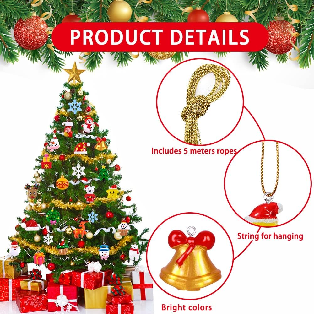 Mini Christmas Tree Hanging Ornaments Tiny Resin Decorations - Set of 40