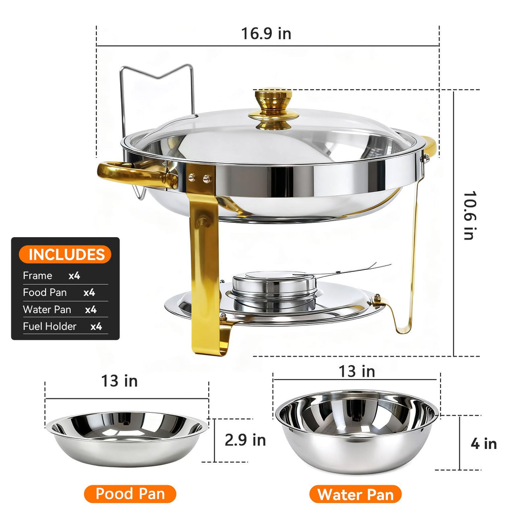 6QT Round Chafing Dishes for Buffet -4 Pack Food Warmers for Parties