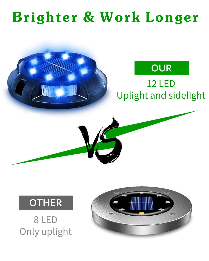 Solar Ground Lights Uplight Sidelight Waterproof 12 Pack Blue