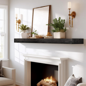 60'' Fireplace Mantel, 3'' Thick Pine Wood Floating Shelf, Black