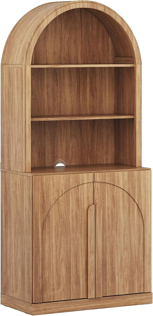 Arched Bookshelf with Storage, 71" Tall Wood Curio Display Cabinet with Adjustable Shelf, 5 Tier Modern Bookcase