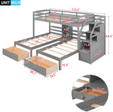 Triple Bunk Bed with Stairs, Twin Over Twin & Twin Bunk Bed for 3, Triple Bunk Bed with Drawers