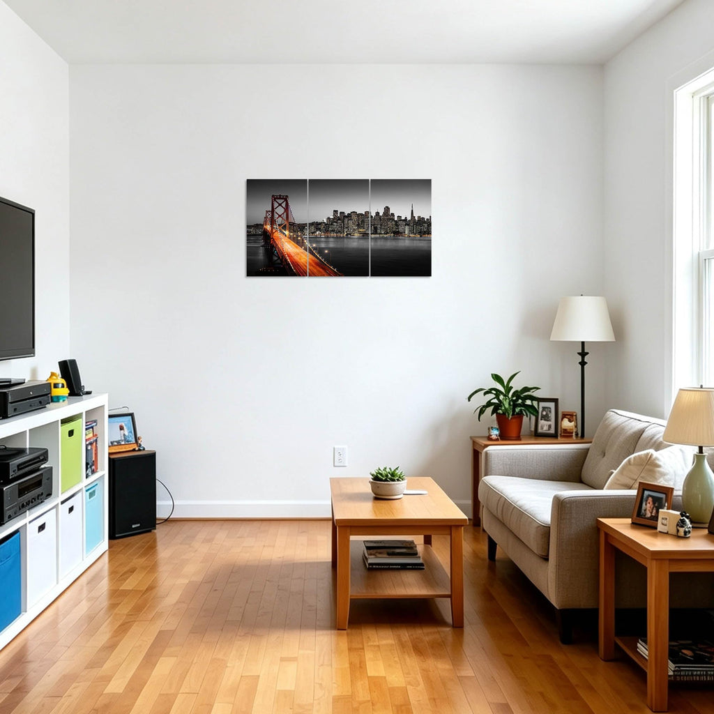 San Francisco Canvas Print Wall California Wall Decor City Skyline Paintin Bay Bridge Picture City Night View Poster
