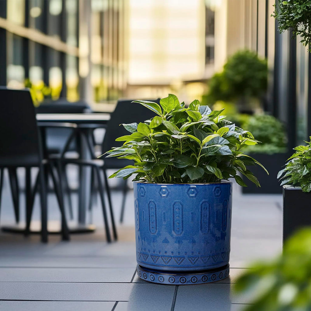 12 Inch Pot for Plants - Ceramic Planter for Indoor Plants Large Plant Pot with Drainage Holes and Saucer Outdoor