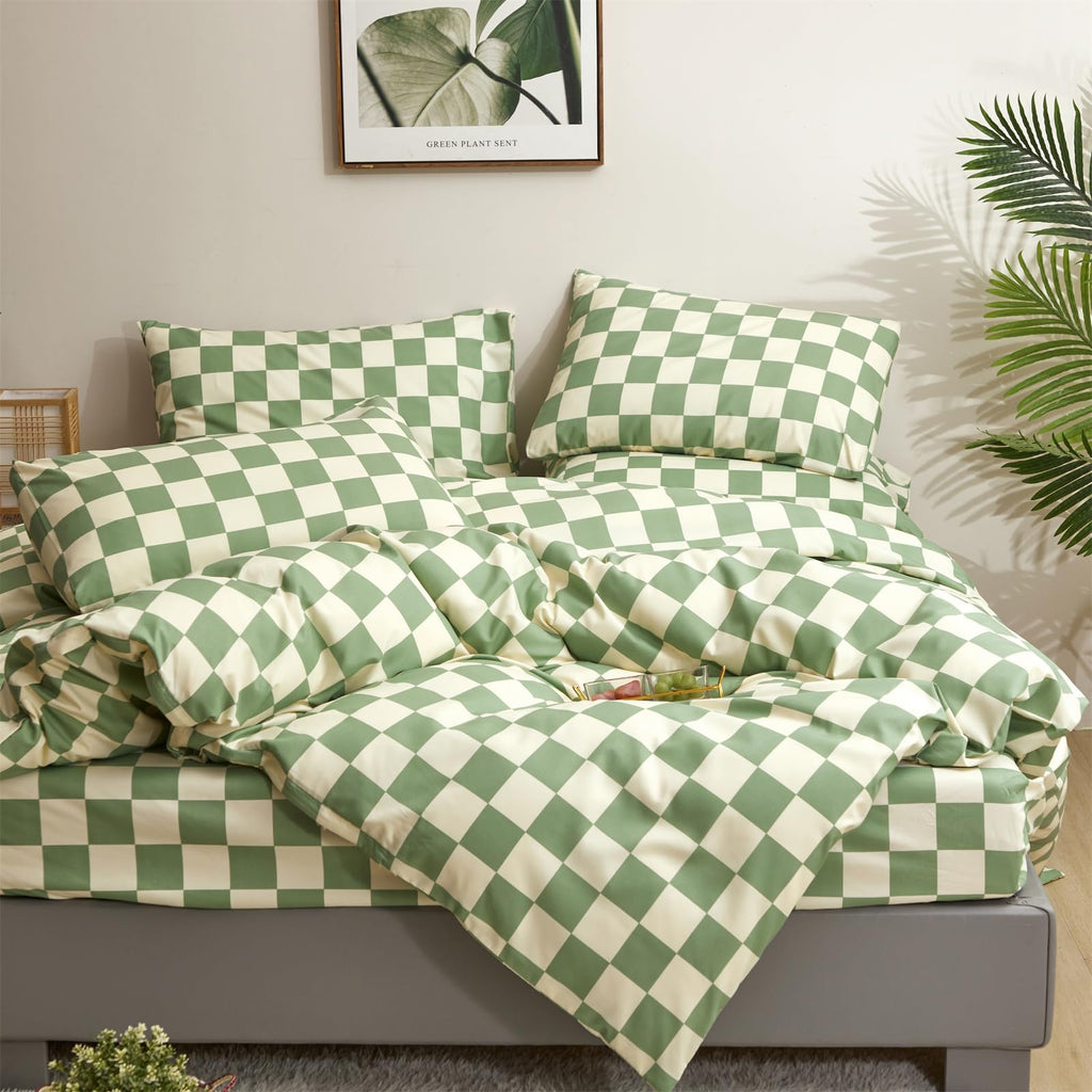 Sage Green Plaid Comforter Set Green and White Bedding Comforter Set Chic Check Pattern Buffalo Light Green