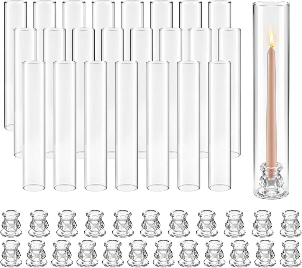 Hurricane Candle Holders Set of 24, Φ2.56 x 13.78 in Tall Clear Glass Cylinder Candleholder Sleeve, High Borosilicate