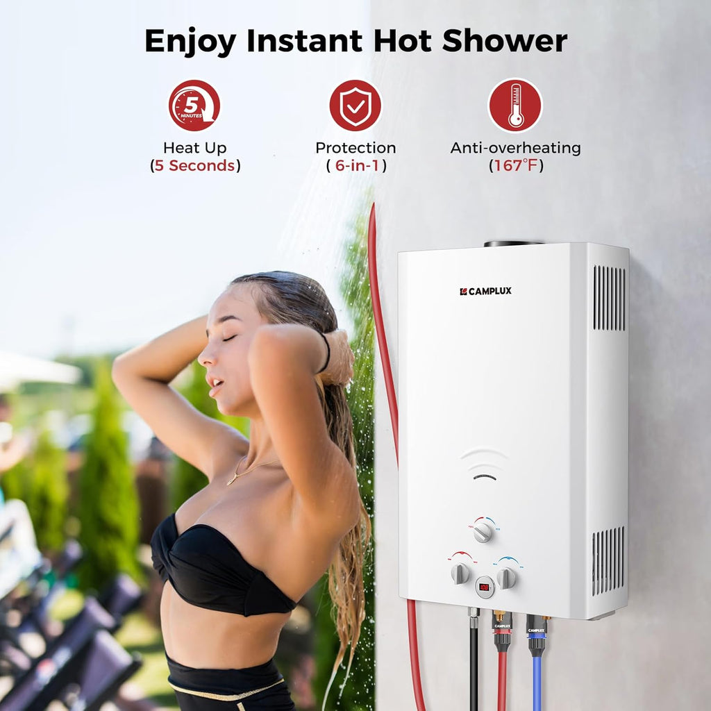 Outdoor Tankless Water Heater Propane, 4.22 GPM Propane Tankless Water Heater, 16L Outdoor Water Heater for Camping