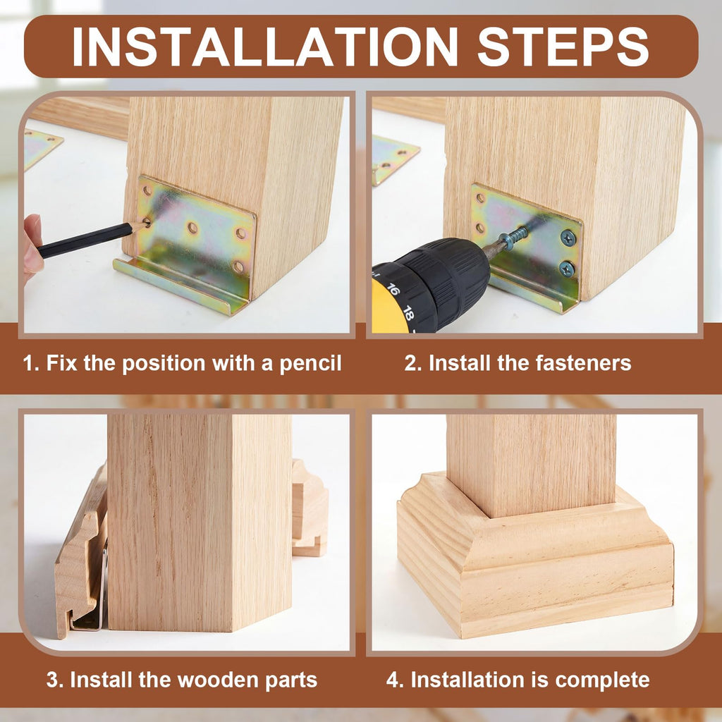 2 Set 3-1/2" Newel Post Mounting Kit, Fastener Installation Kit