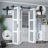 60" x 84" Bifold Sliding Barn Door with Hardware Kit Included, Pre-Assembled Glass Barn Doors with W