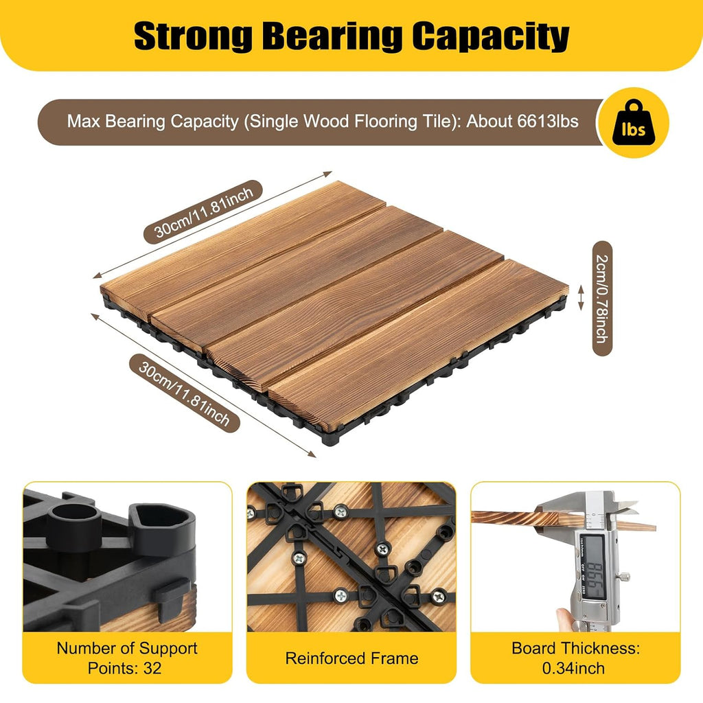 36 PCS Decking, 12"x12" Hardwood Deck Tiles DIY Easy Install Waterproof, Non-Slip, All-Weather Decking