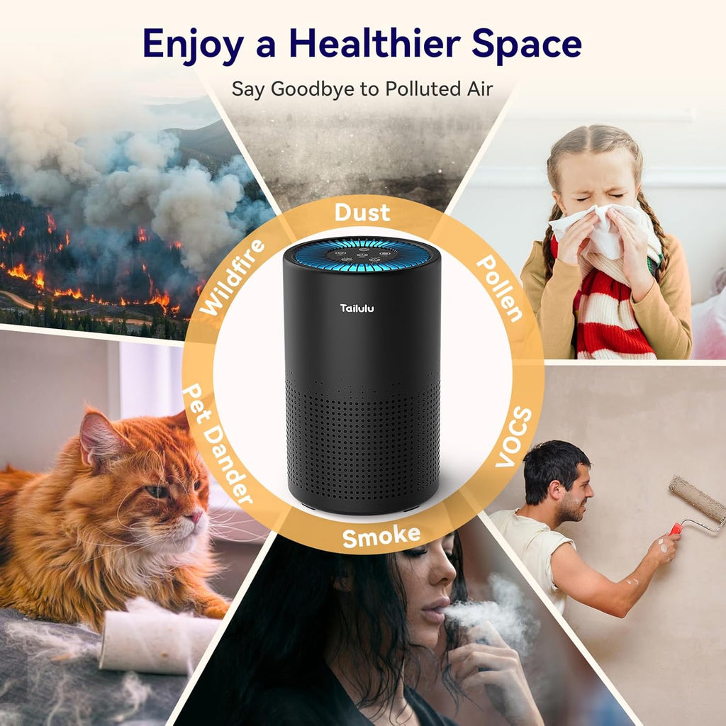 Air Purifiers for Bedroom Home, H14 True HEPA Air Purifier Filter, Quiet Air Cleaner With 12dB Sleep