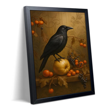 Halloween Crow Wall Art Canvas Framed Poster Painting Print Picture, Dark Academia Raven Bird Gothic Still Life